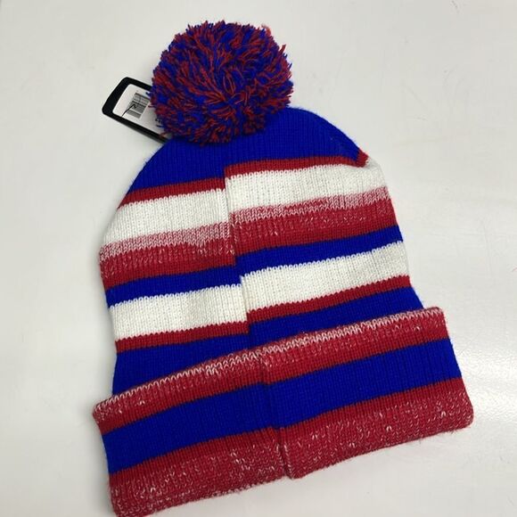 USA Striped Philadelphia 76ers Foldup Striped Winter Acrylic Hat Pom Pom- NEW - Picture 2 of 10